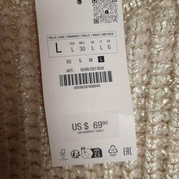Zara Sweater Womens Large Gold Metallic Knit Oversized Pullover Crewneck Chunky - Picture 3 of 16